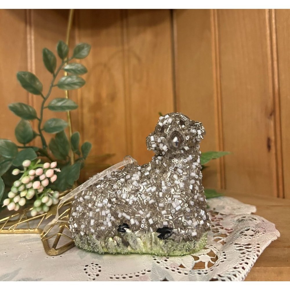 Vintage Bethany Lowe Mercury Glass Collection Beaded Sheep Ornament
